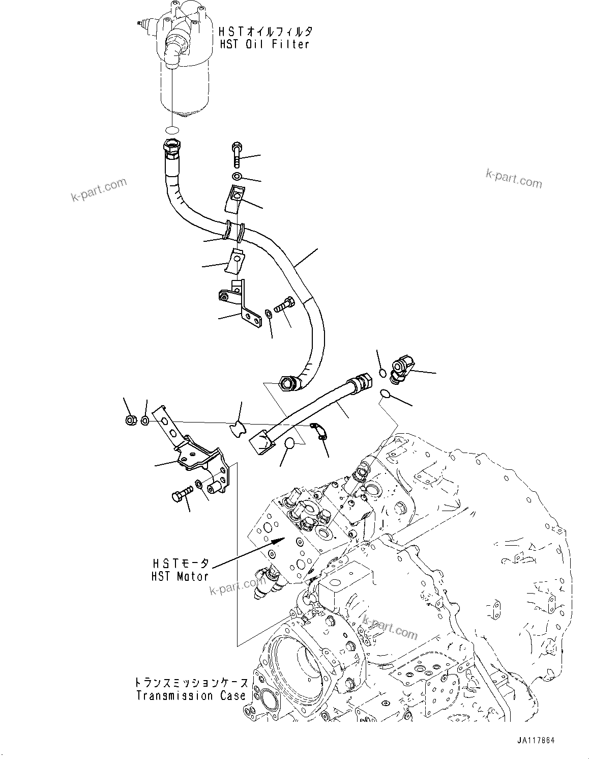 Komatsu parts book diagram for WA475-11E0 S/N H30051-UP: HYDROSTATIC TRANSMISSION (HST) OIL PIPING, DELIVERY PIPING