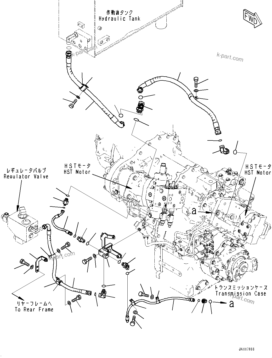 Komatsu parts book diagram for WA475-11E0 S/N H30051-UP: HYDROSTATIC TRANSMISSION (HST) OIL PIPING, DRAIN PIPING