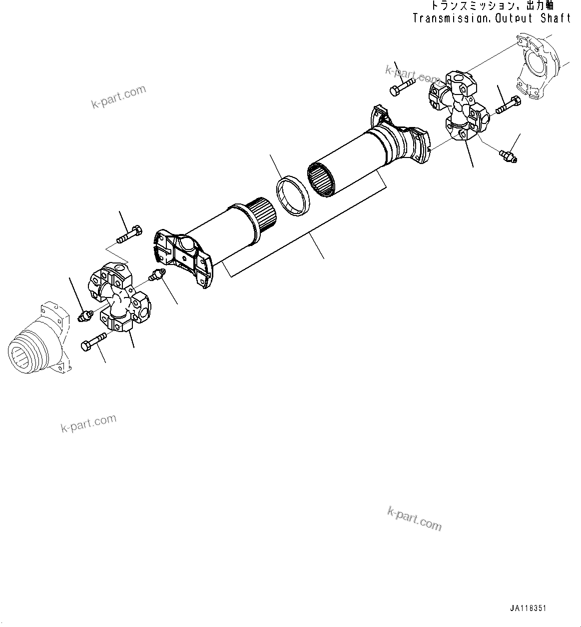 Komatsu parts book diagram for WA475-11E0 S/N H30051-UP: PROPELLER SHAFT, CENTER