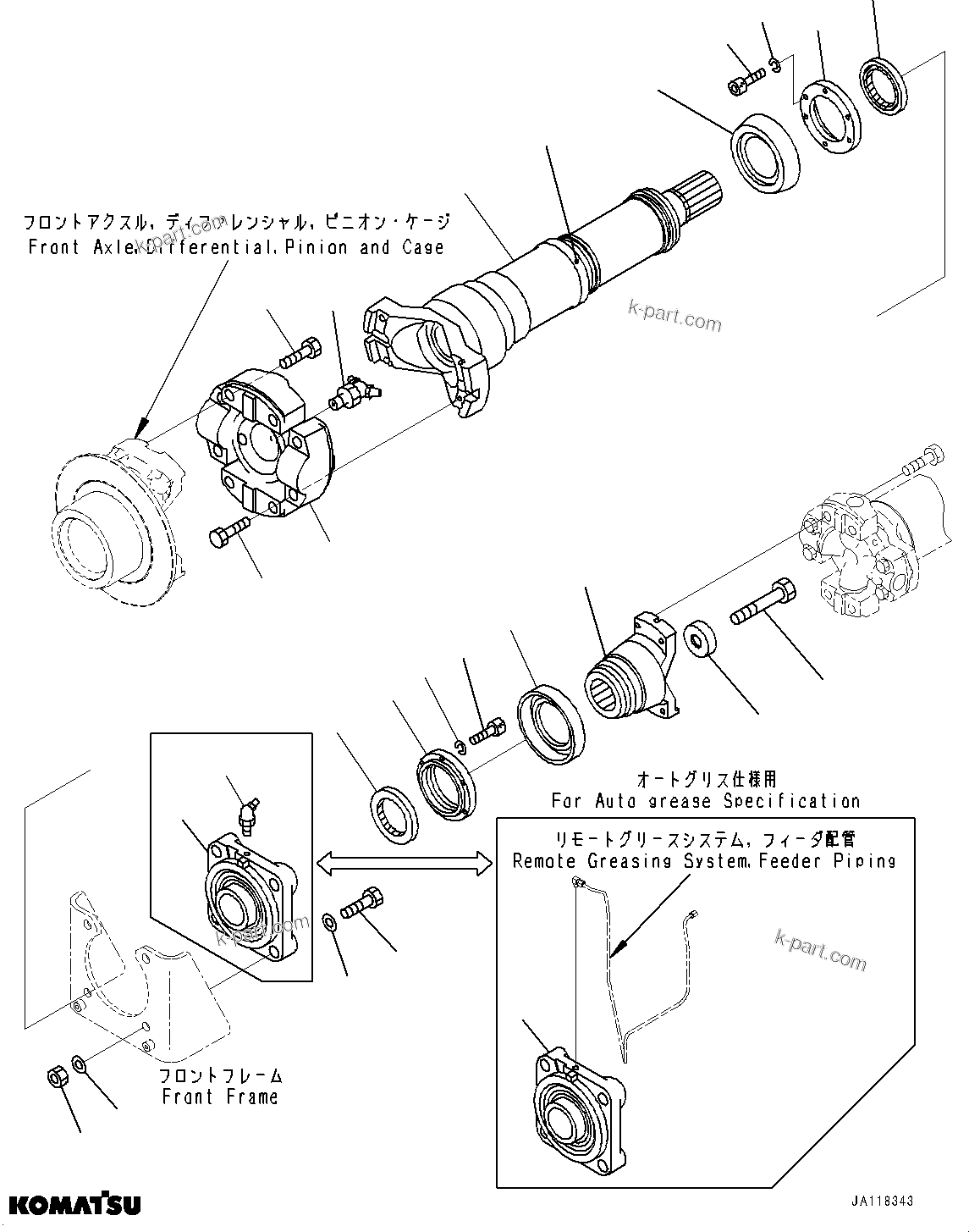Komatsu parts book diagram for WA475-11E0 S/N H30051-UP: PROPELLER SHAFT, FRONT