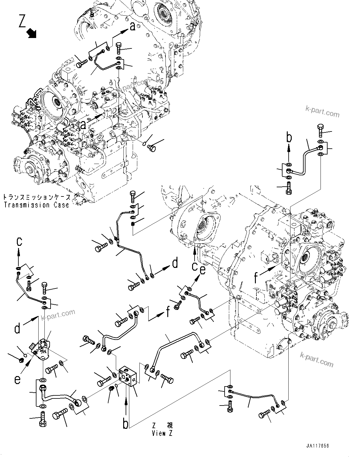 Komatsu parts book diagram for WA475-11E0 S/N H30051-UP: TRANSMISSION, TRANSMISSION PIPING
