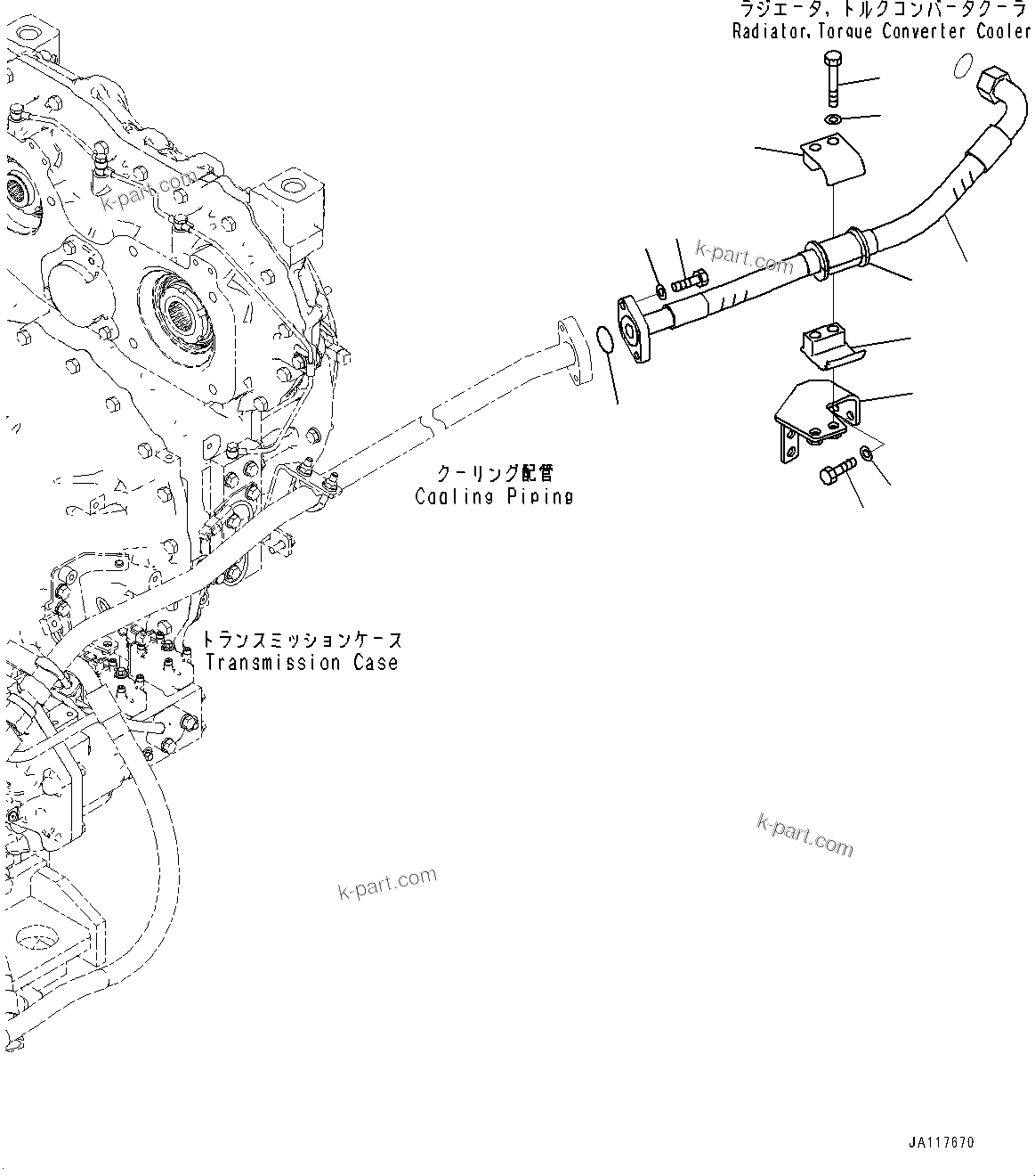 Komatsu parts book diagram for WA475-11E0 S/N H30051-UP: TRANSMISSION, OIL COOLER PIPING