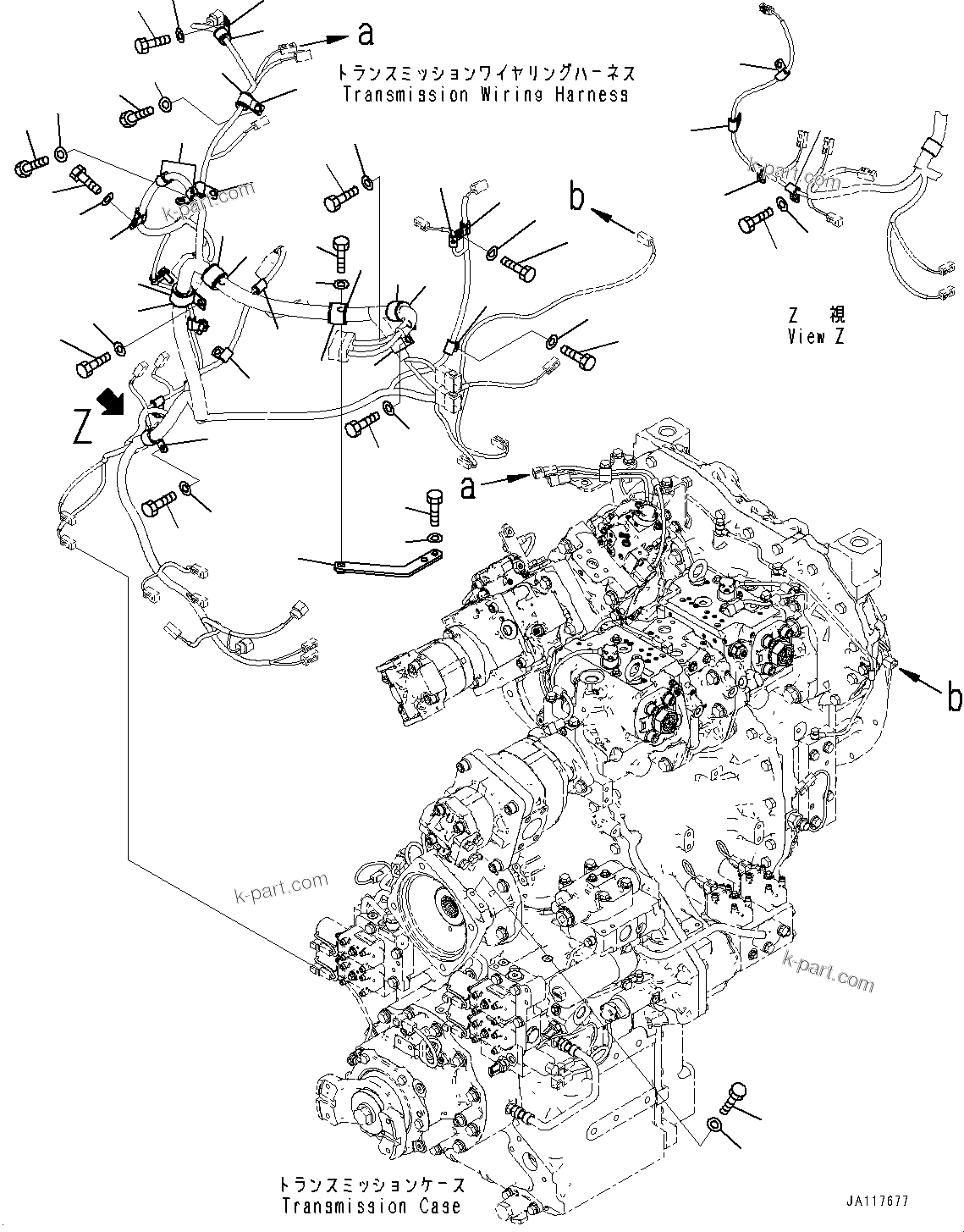 Komatsu parts book diagram for WA475-11E0 S/N H30051-UP: TRANSMISSION, TRANSMISSION WIRING HARNESS MOUNTING