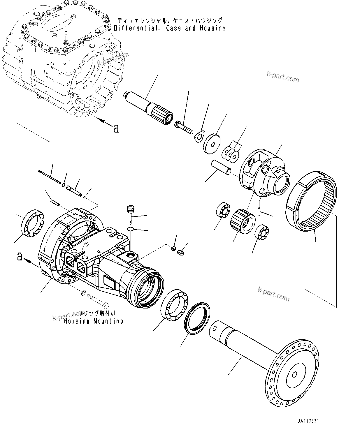 Komatsu parts book diagram for WA475-11E0 S/N H30051-UP: FRONT AXLE, WITHOUT REINFORCED TYPE AND LIMITED SLIP DIFFERENTIAL, FINAL DRIVE L.H.