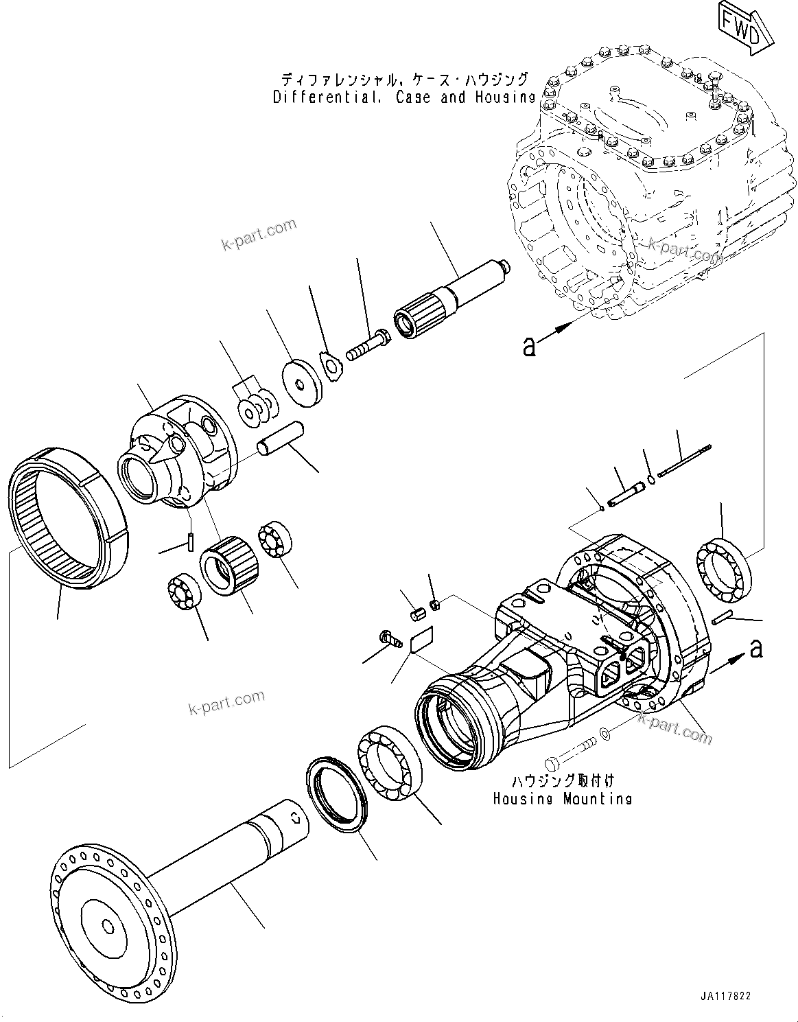 Komatsu parts book diagram for WA475-11E0 S/N H30051-UP: FRONT AXLE, WITHOUT REINFORCED TYPE AND LIMITED SLIP DIFFERENTIAL, FINAL DRIVE R.H.