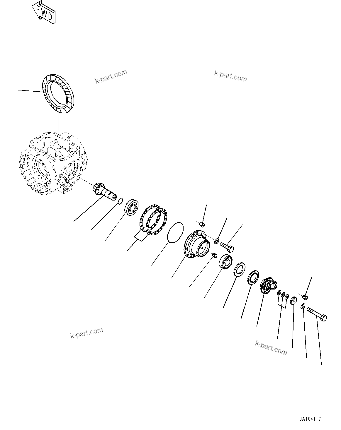 Komatsu parts book diagram for WA475-11E0 S/N H30051-UP: FRONT AXLE, WITH REINFORCED TYPE, WITHOUT LIMITED SLIP DIFFERENTIAL, DIFFERENTIAL, PINION AND CAGE
