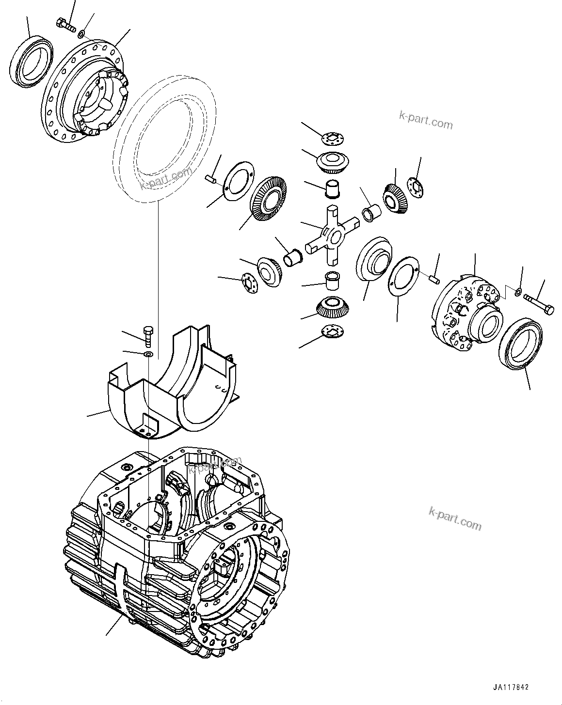 Komatsu parts book diagram for WA475-11E0 S/N H30051-UP: FRONT AXLE, WITH REINFORCED TYPE, WITHOUT LIMITED SLIP DIFFERENTIAL, DIFFERENTIAL, CASE AND HOUSING
