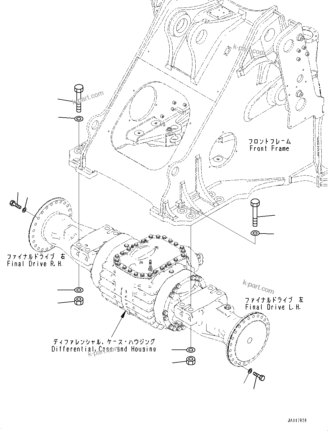 Komatsu parts book diagram for WA475-11E0 S/N H30051-UP: FRONT AXLE, WITH REINFORCED TYPE, WITHOUT LIMITED SLIP DIFFERENTIAL, MOUNTING