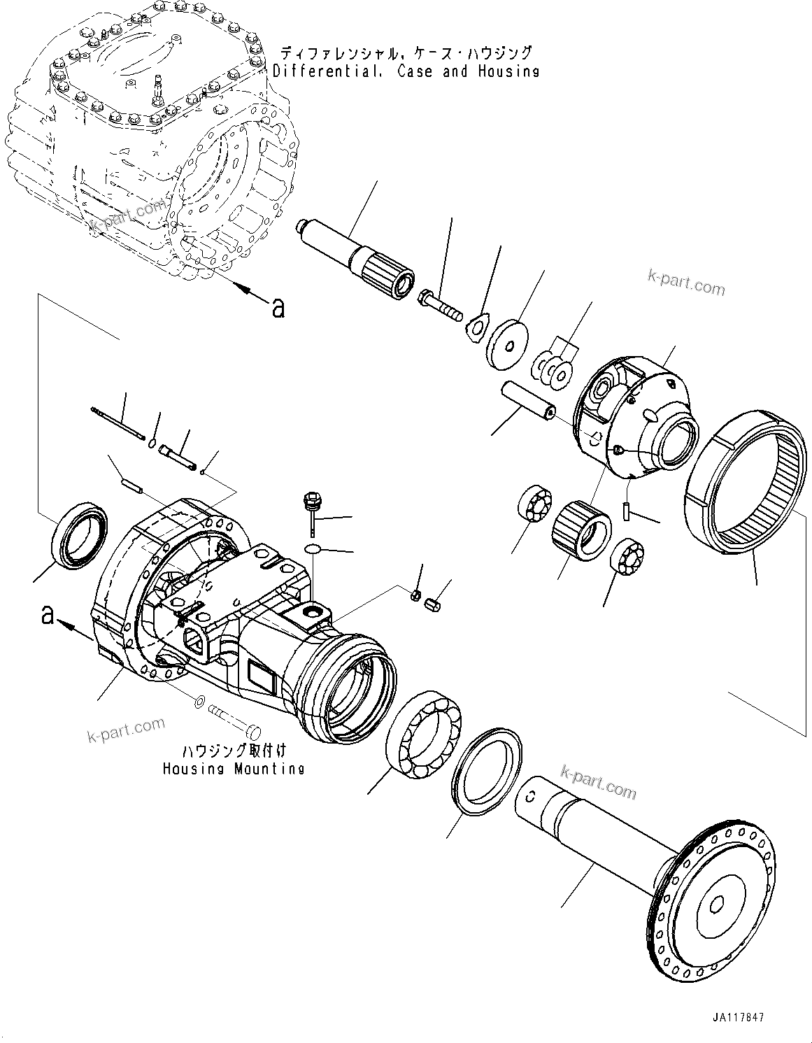 Komatsu parts book diagram for WA475-11E0 S/N H30051-UP: FRONT AXLE, WITH REINFORCED TYPE AND LIMITED SLIP DIFFERENTIAL, FINAL DRIVE L.H.