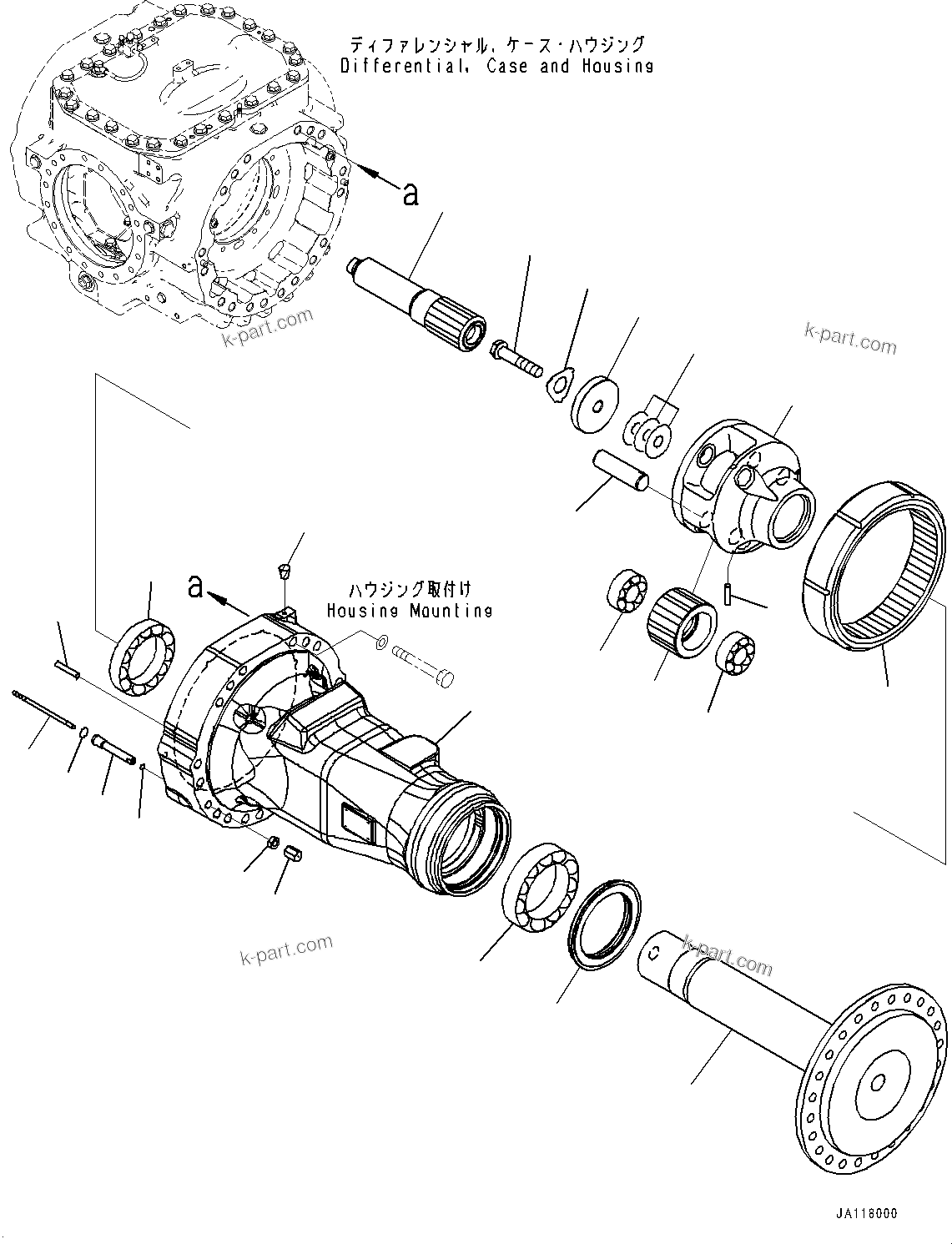 Komatsu parts book diagram for WA475-11E0 S/N H30051-UP: REAR AXLE, WITHOUT REINFORCED TYPE, WITH LIMITED SLIP DIFFERENTIAL, FINAL DRIVE L.H.