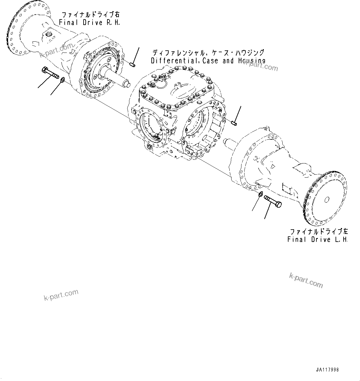 Komatsu parts book diagram for WA475-11E0 S/N H30051-UP: REAR AXLE, WITH REINFORCED TYPE, WITHOUT LIMITED SLIP DIFFERENTIAL, HOUSING MOUNTING