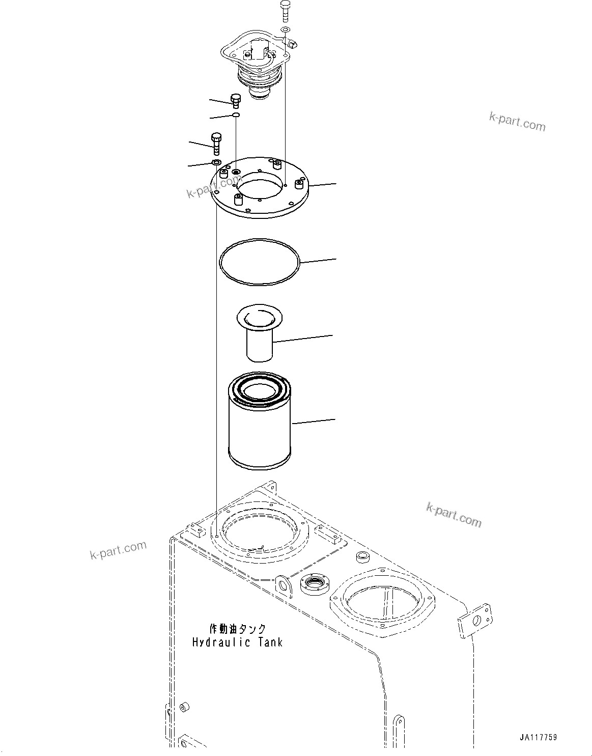 Komatsu parts book diagram for WA475-11E0 S/N H30051-UP: HYDRAULIC TANK, ELEMENT AND STRAINER