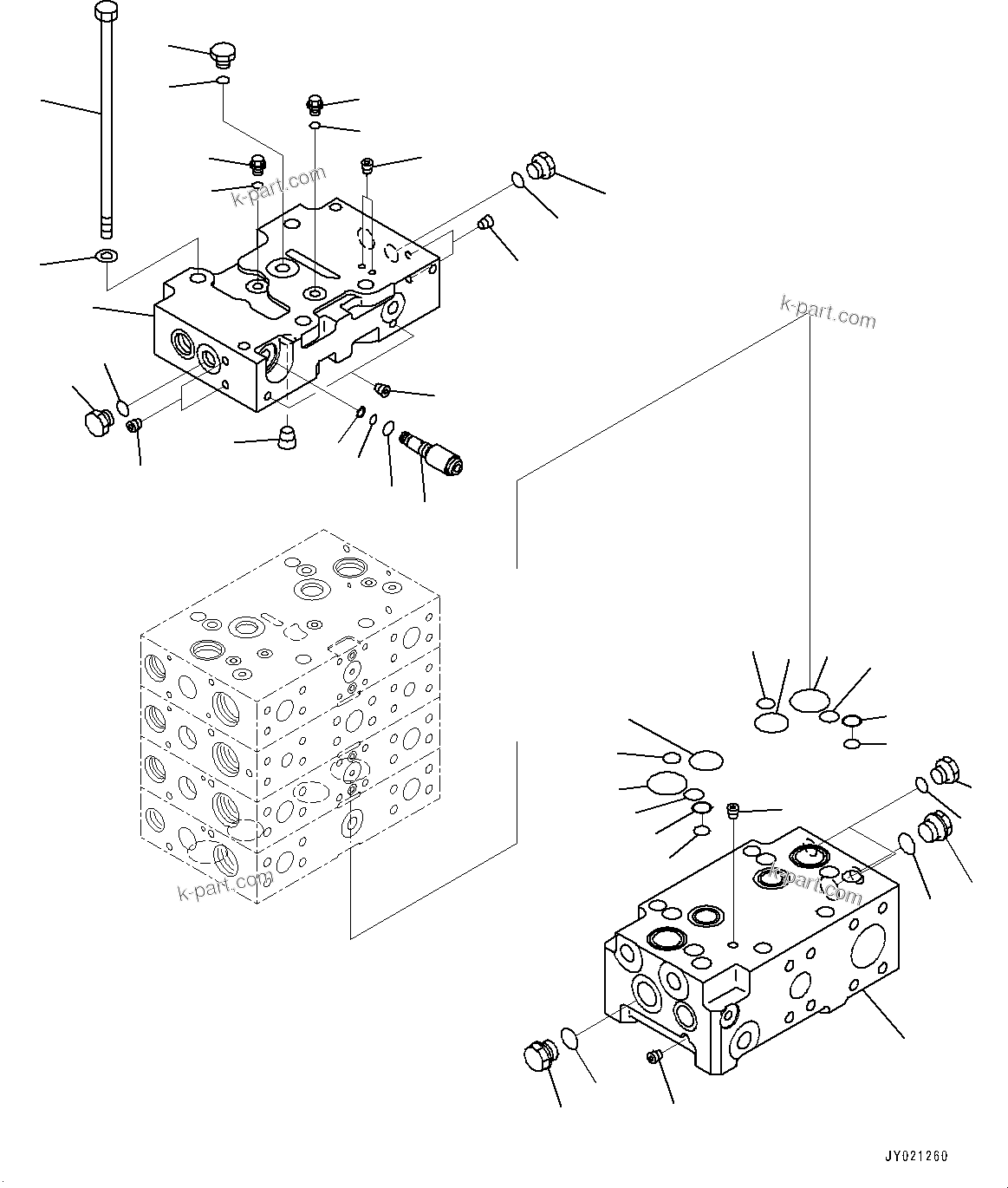 Komatsu parts book diagram for WA475-11E0 S/N H30051-UP: CONTROL VALVE, WITH 2-SPOOL CONTROL VALVE, 4-VALVE (1/14)