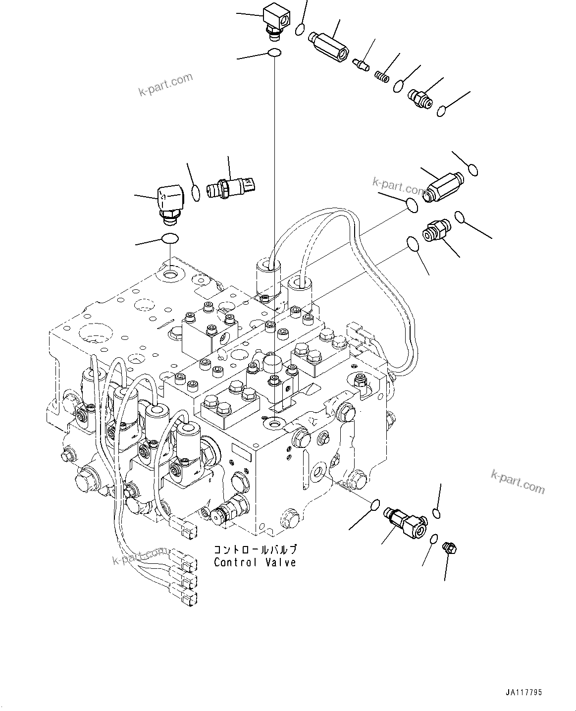 Komatsu parts book diagram for WA475-11E0 S/N H30051-UP: CONTROL VALVE, WITH 2-SPOOL CONTROL VALVE, ELBOW
