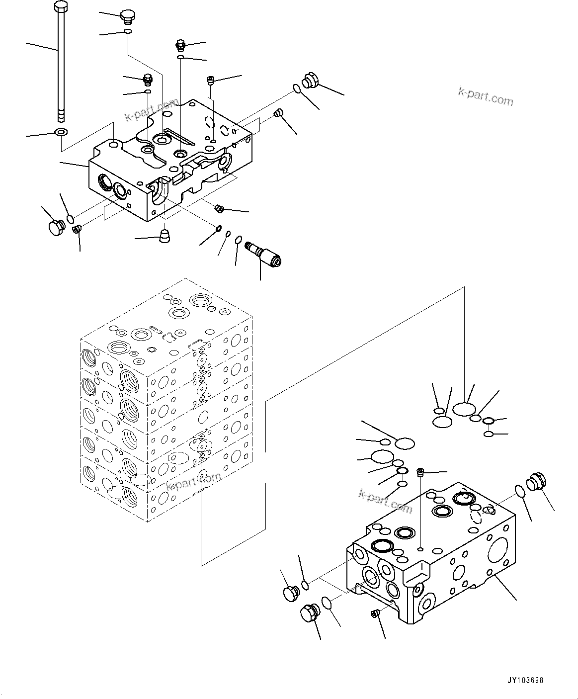Komatsu parts book diagram for WA475-11E0 S/N H30051-UP: CONTROL VALVE, WITH 3-SPOOL CONTROL VALVE, 5-VALVE (1/16)