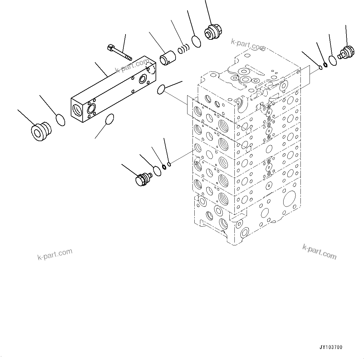 Komatsu parts book diagram for WA475-11E0 S/N H30051-UP: CONTROL VALVE, WITH 3-SPOOL CONTROL VALVE, 5-VALVE (3/16)