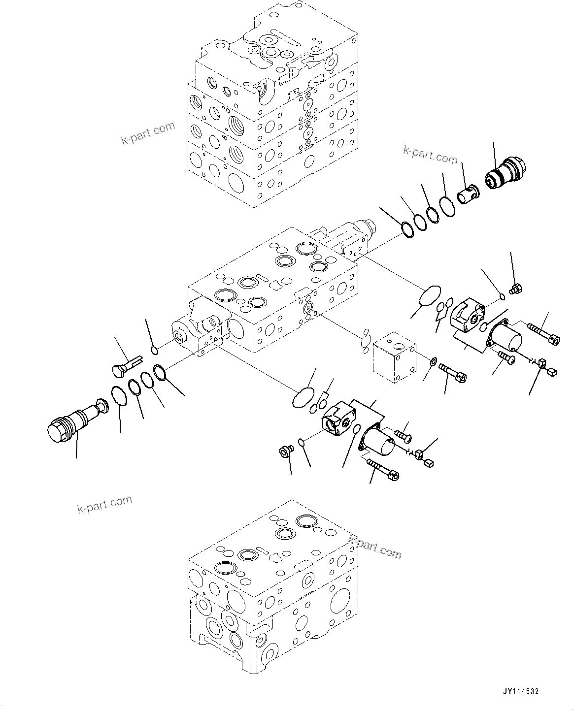 Komatsu parts book diagram for WA475-11E0 S/N H30051-UP: CONTROL VALVE, WITH 3-SPOOL CONTROL VALVE, 5-VALVE (7/16)