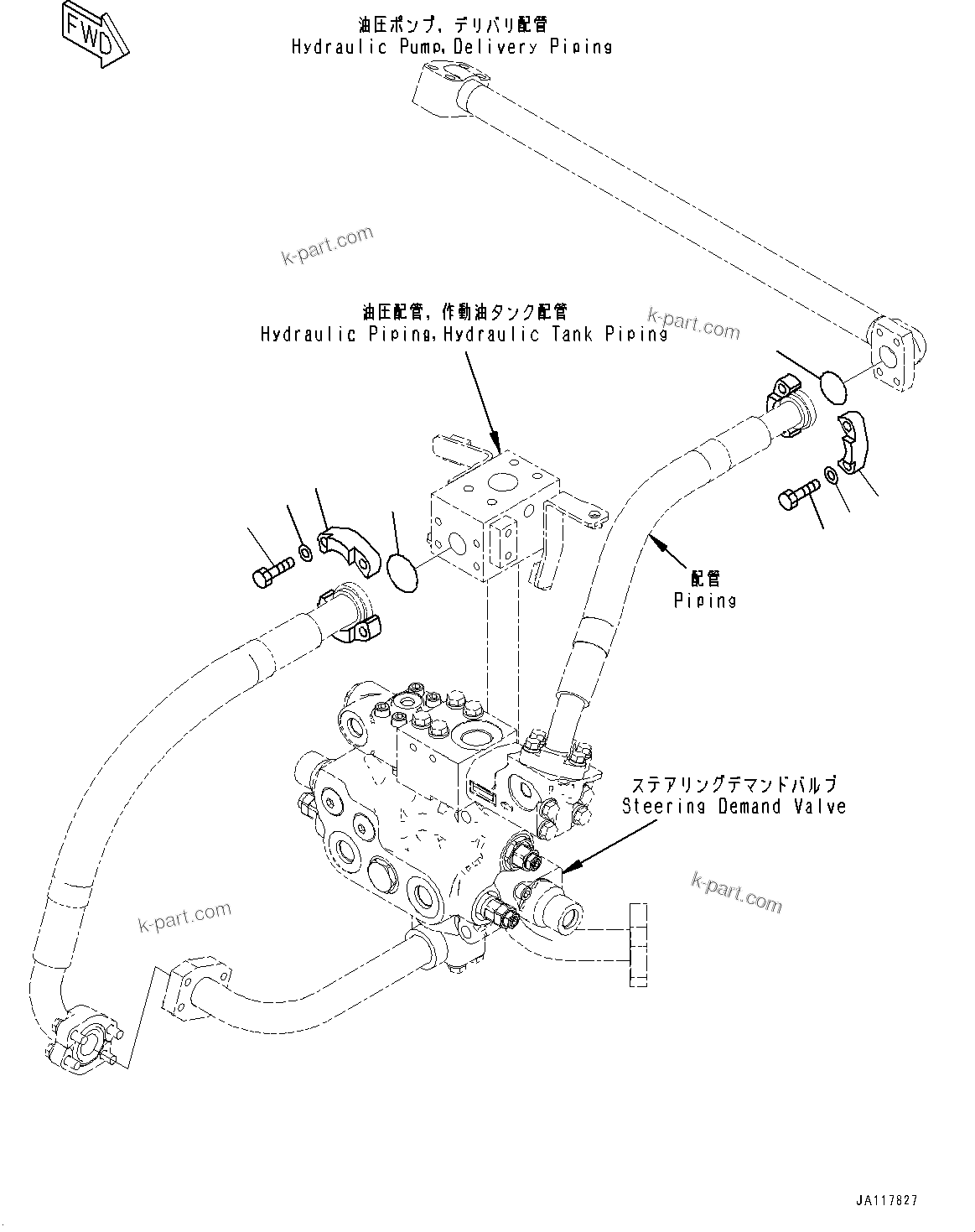 Komatsu parts book diagram for WA475-11E0 S/N H30051-UP: STEERING DEMAND VALVE, WITHOUT AFJS, FLANGE