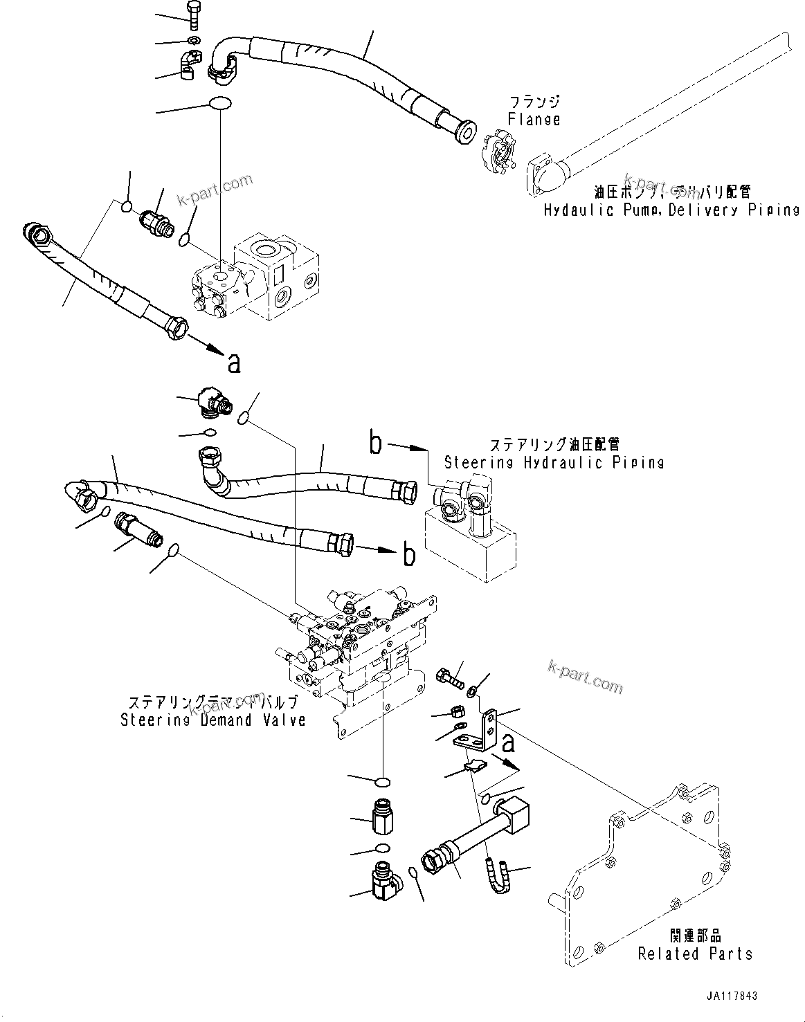 Komatsu parts book diagram for WA475-11E0 S/N H30051-UP: STEERING DEMAND VALVE, WITH AFJS, DELIVERY PIPING
