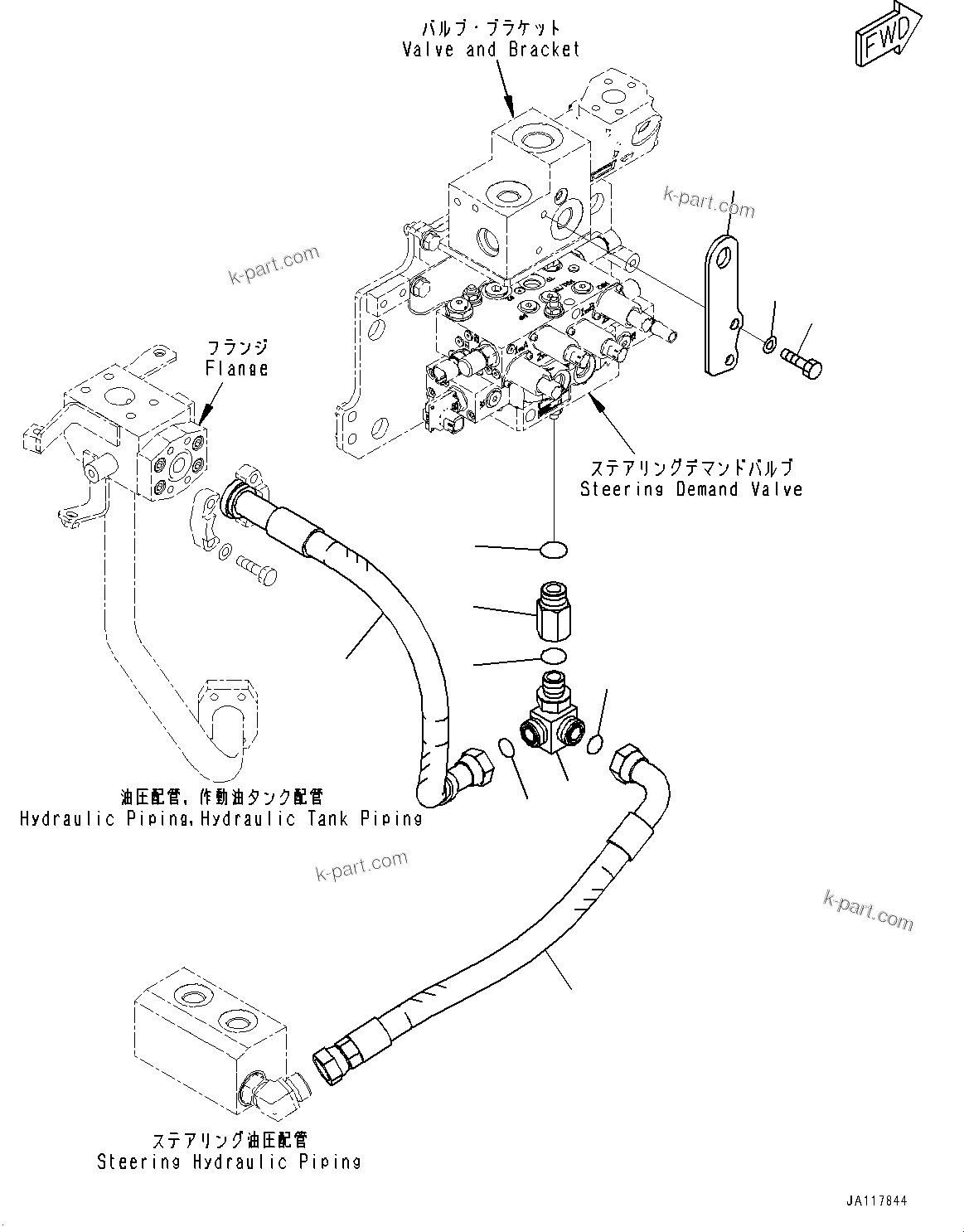 Komatsu parts book diagram for WA475-11E0 S/N H30051-UP: STEERING DEMAND VALVE, WITH AFJS, RETURN PIPING
