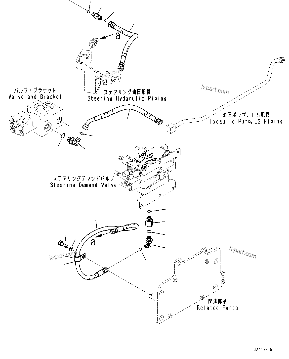 Komatsu parts book diagram for WA475-11E0 S/N H30051-UP: STEERING DEMAND VALVE, WITH AFJS, LS PIPING