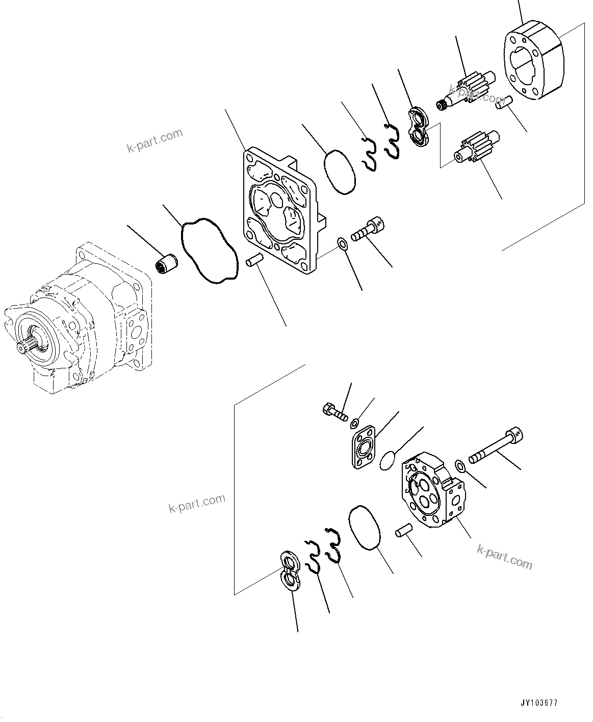 Komatsu parts book diagram for WA475-11E0 S/N H30051-UP: HYDRAULIC PUMP, WITH AFJS, GEAR PUMP (2/3)