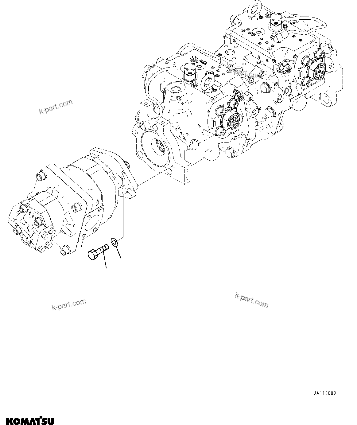 Komatsu parts book diagram for WA475-11E0 S/N H30051-UP: HYDRAULIC PUMP, WITH AFJS, GEAR PUMP MOUNTING (1/3)
