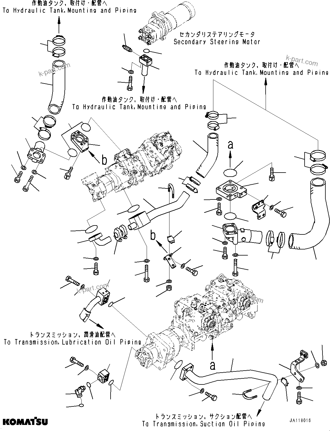 Komatsu parts book diagram for WA475-11E0 S/N H30051-UP: HYDRAULIC PUMP, WITH AFJS, SUCTION PIPING
