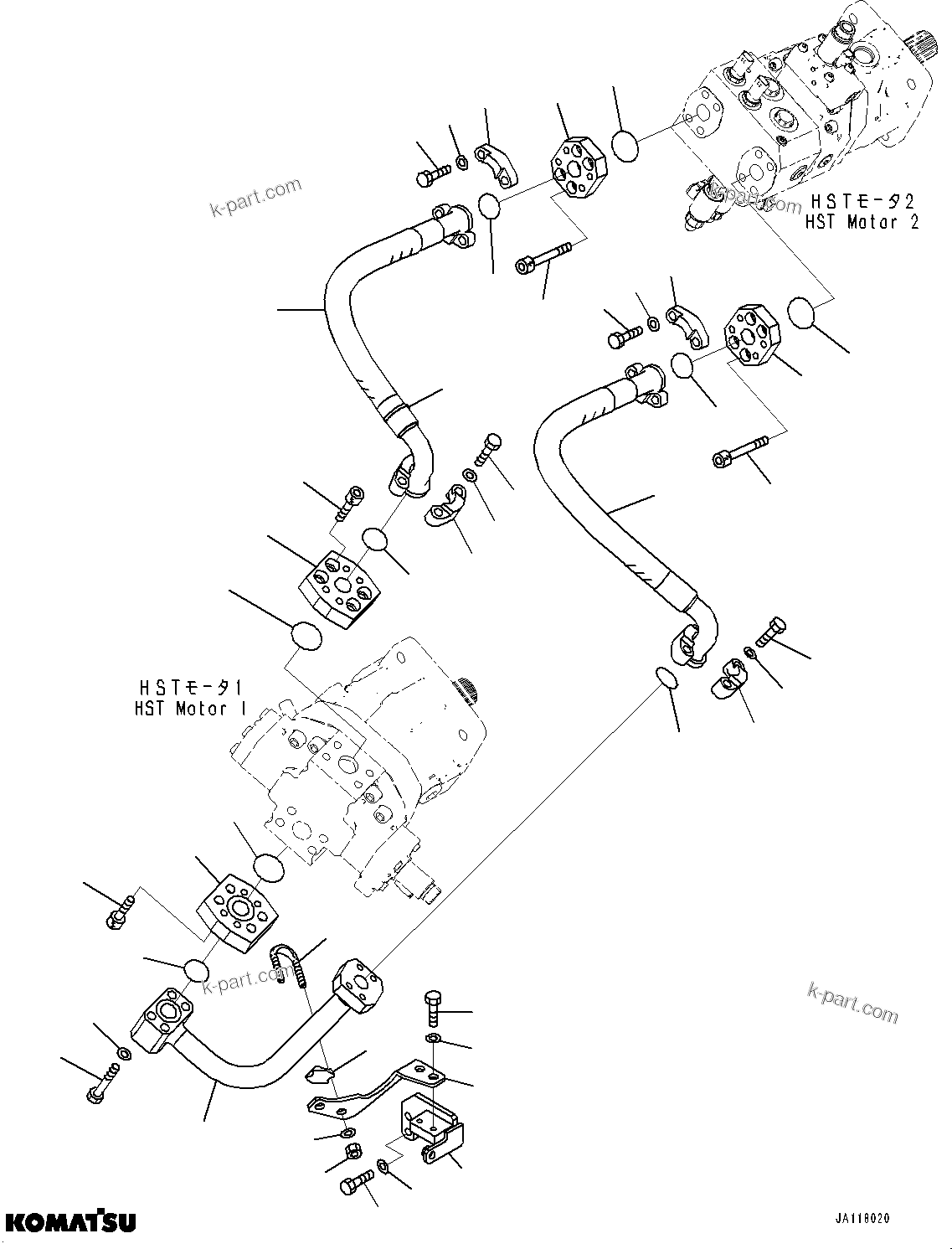 Komatsu parts book diagram for WA475-11E0 S/N H30051-UP: HYDRAULIC PUMP, WITHOUT AFJS, HST MOTOR PIPING
