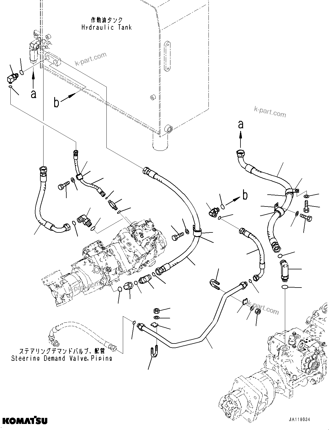 Komatsu parts book diagram for WA475-11E0 S/N H30051-UP: HYDRAULIC PUMP, WITHOUT AFJS, DRAIN PIPING