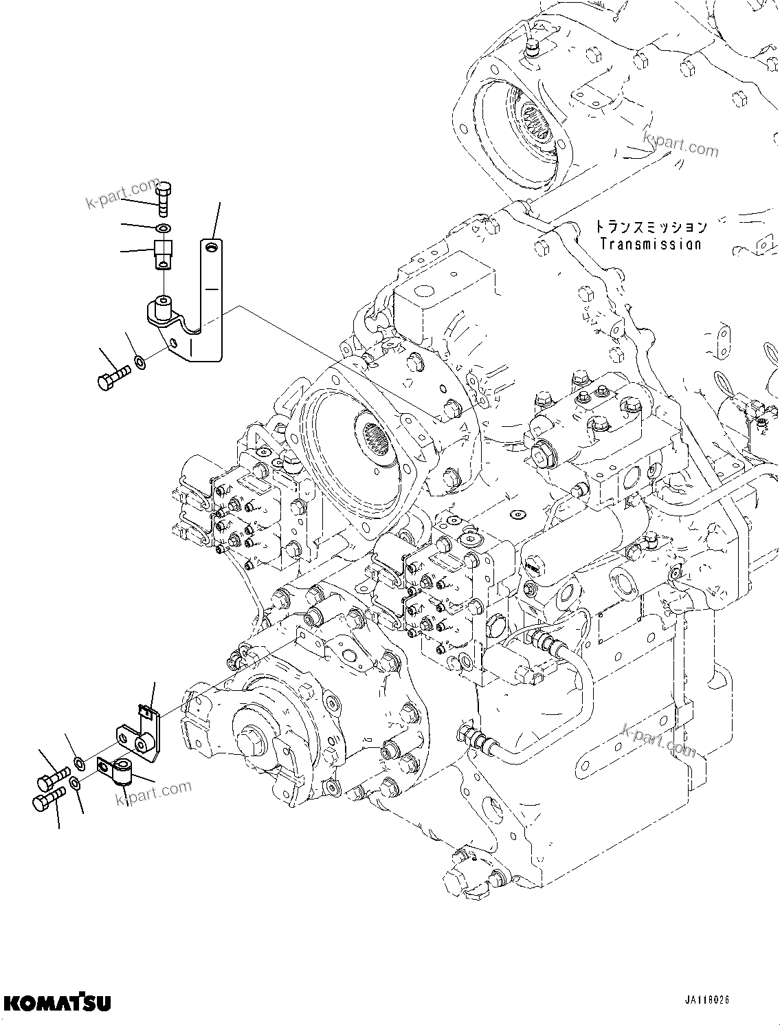 Komatsu parts book diagram for WA475-11E0 S/N H30051-UP: HYDRAULIC PUMP, WITH AFJS, TRANSMISSION WIRING HARNESS MOUNTING