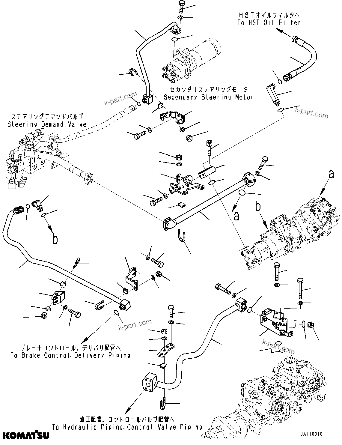 Komatsu parts book diagram for WA475-11E0 S/N H30051-UP: HYDRAULIC PUMP, WITH AFJS, DELIVERY PIPING