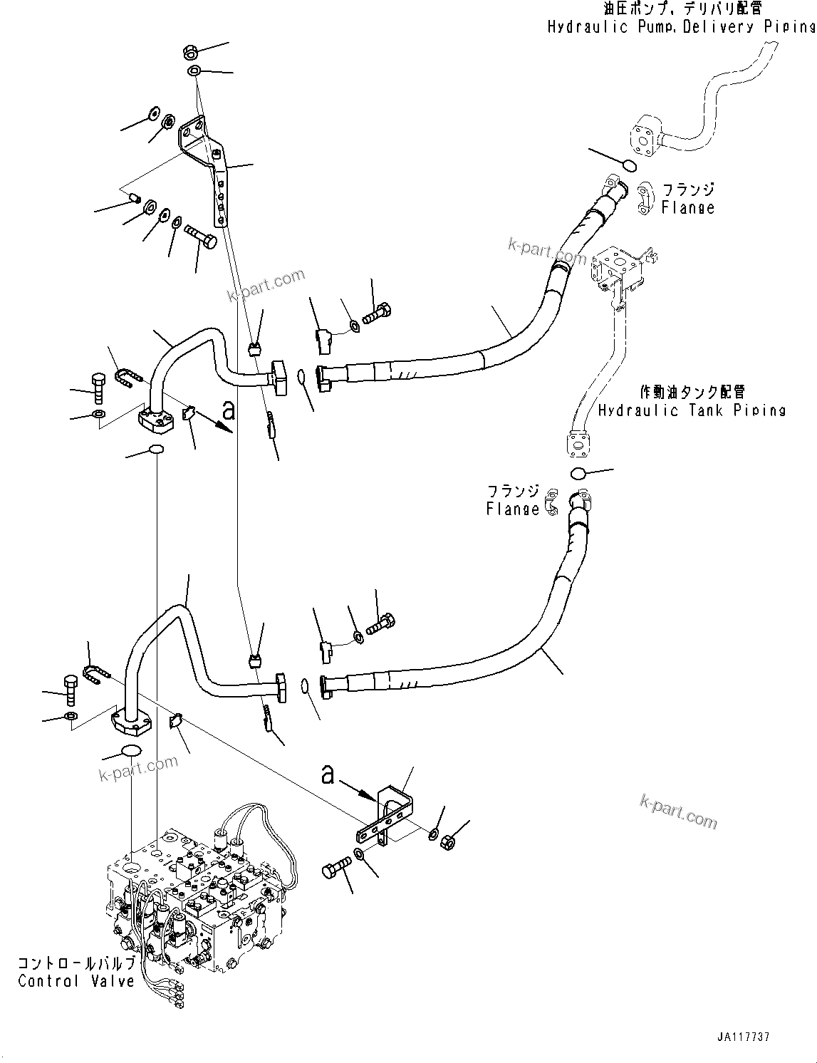 Komatsu parts book diagram for WA475-11E0 S/N H30051-UP: HYDRAULIC PIPING, WITH 3-SPOOL CONTROL VALVE, CONTROL VALVE PIPING