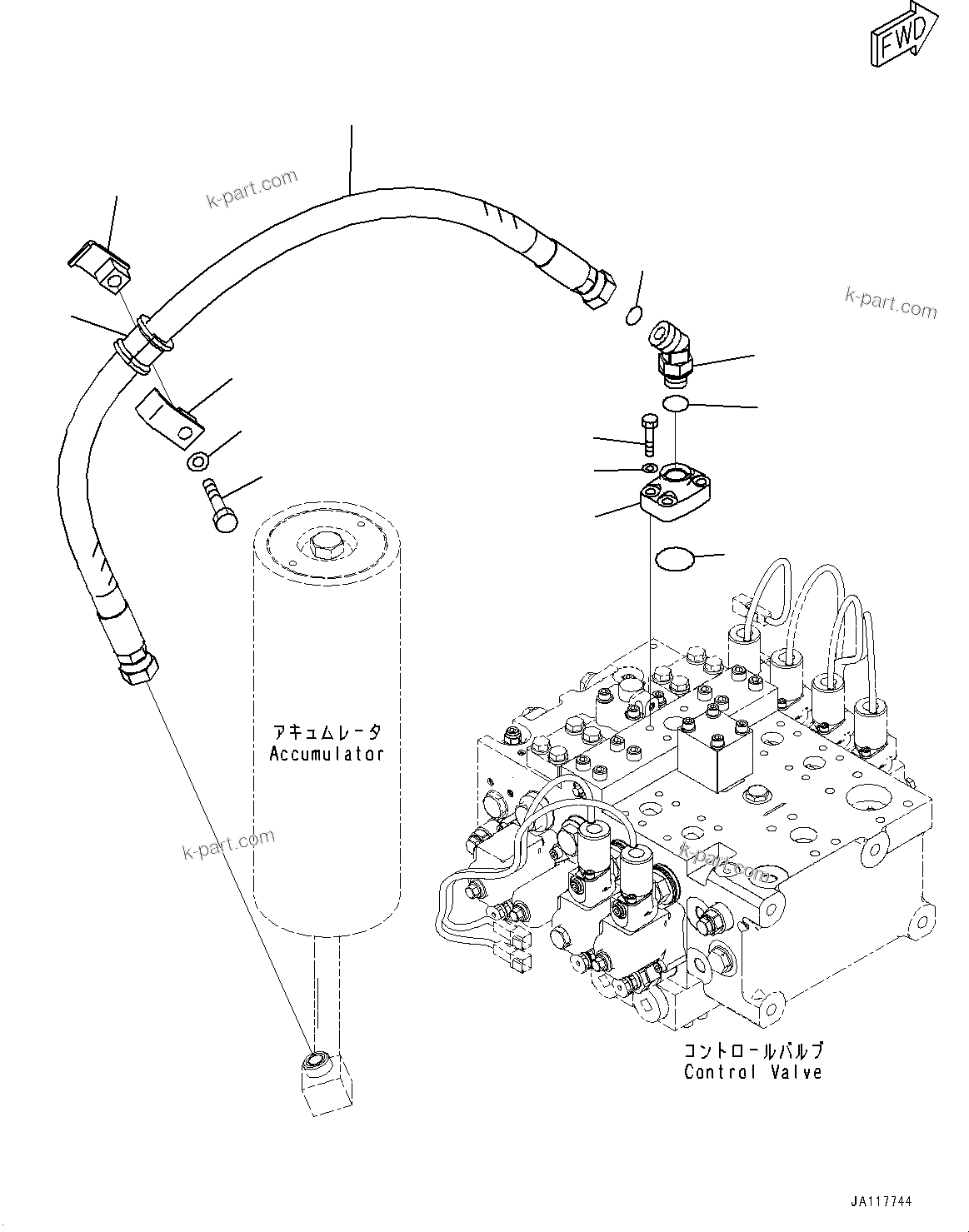 Komatsu parts book diagram for WA475-11E0 S/N H30051-UP: HYDRAULIC PIPING, WITH 3-SPOOL CONTROL VALVE, ACCUMULATOR PIPING