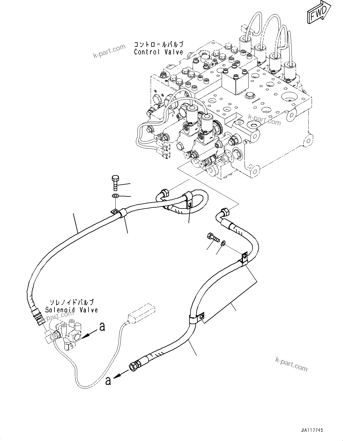 Komatsu parts book diagram for WA475-11E0 S/N H30051-UP: HYDRAULIC PIPING, WITH 2-SPOOL CONTROL VALVE, SOLENOID VALVE PIPING (1/2)