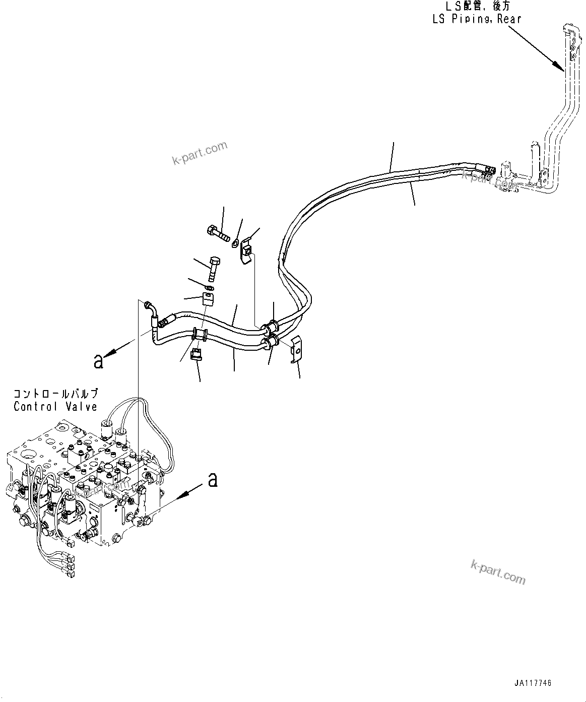Komatsu parts book diagram for WA475-11E0 S/N H30051-UP: HYDRAULIC PIPING, WITH 3-SPOOL CONTROL VALVE, LS PIPING, FRONT