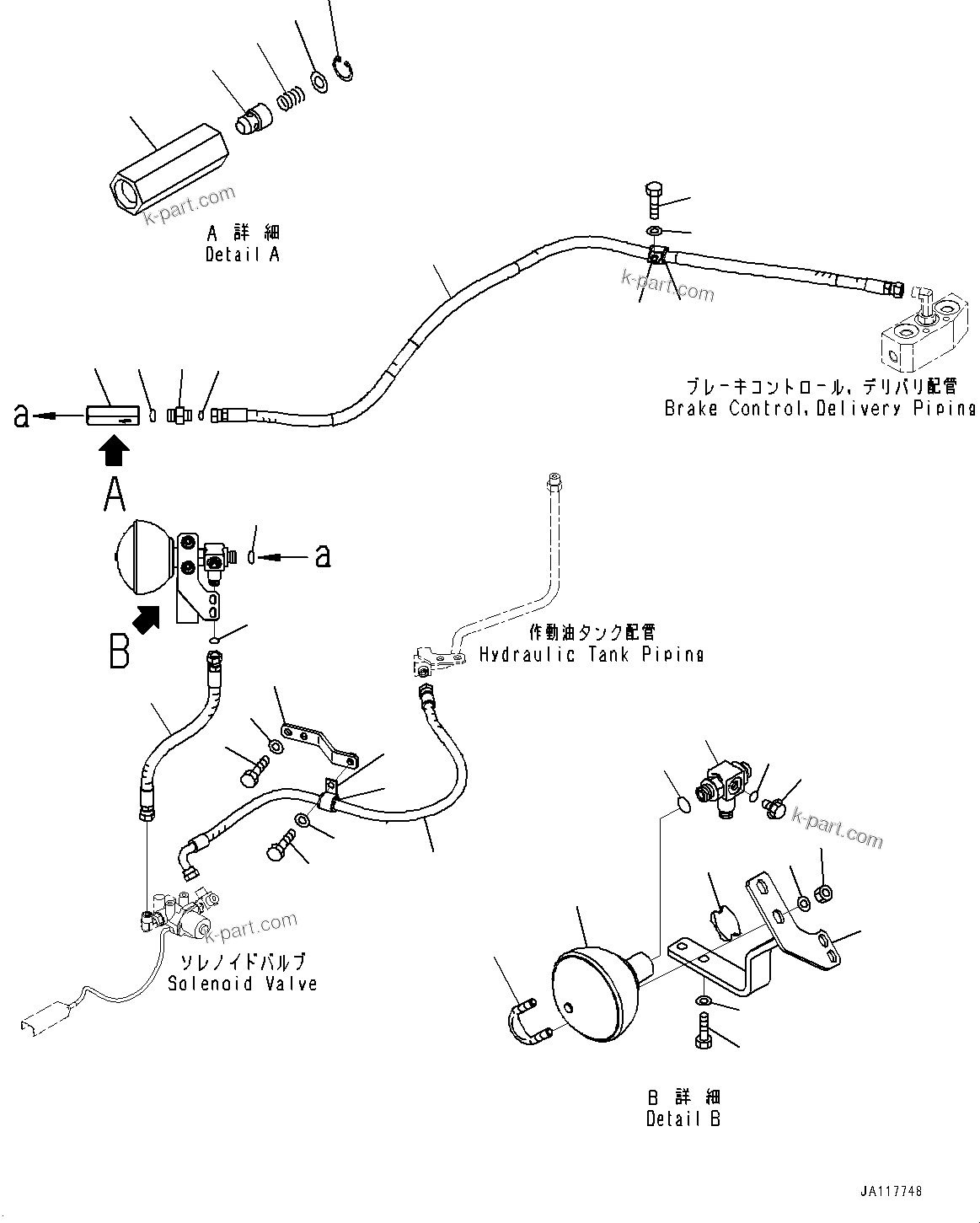 Komatsu parts book diagram for WA475-11E0 S/N H30051-UP: HYDRAULIC PIPING, WITH 3-SPOOL CONTROL VALVE, SOLENOID VALVE PIPING (2/2)