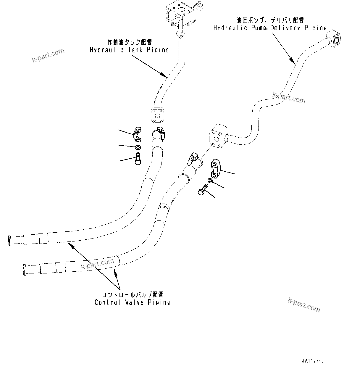 Komatsu parts book diagram for WA475-11E0 S/N H30051-UP: HYDRAULIC PIPING, WITH 3-SPOOL CONTROL VALVE, FLANGE