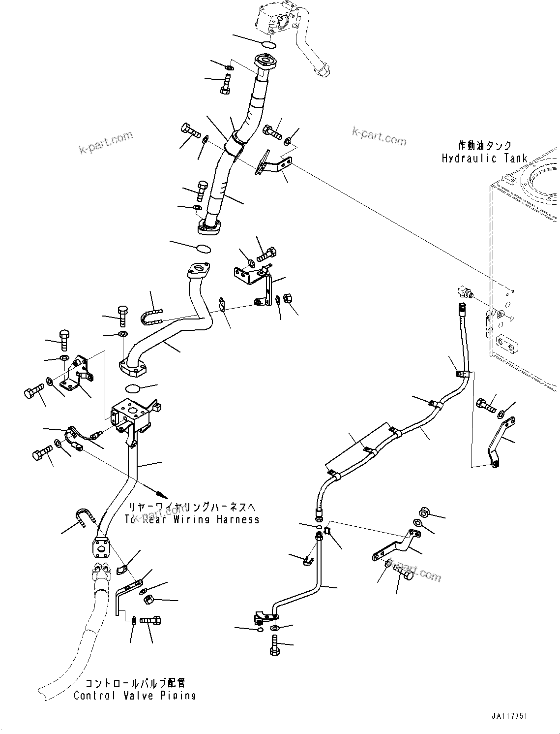 Komatsu parts book diagram for WA475-11E0 S/N H30051-UP: HYDRAULIC PIPING, WITH 3-SPOOL CONTROL VALVE, HYDRAULIC TANK PIPING (2/2)