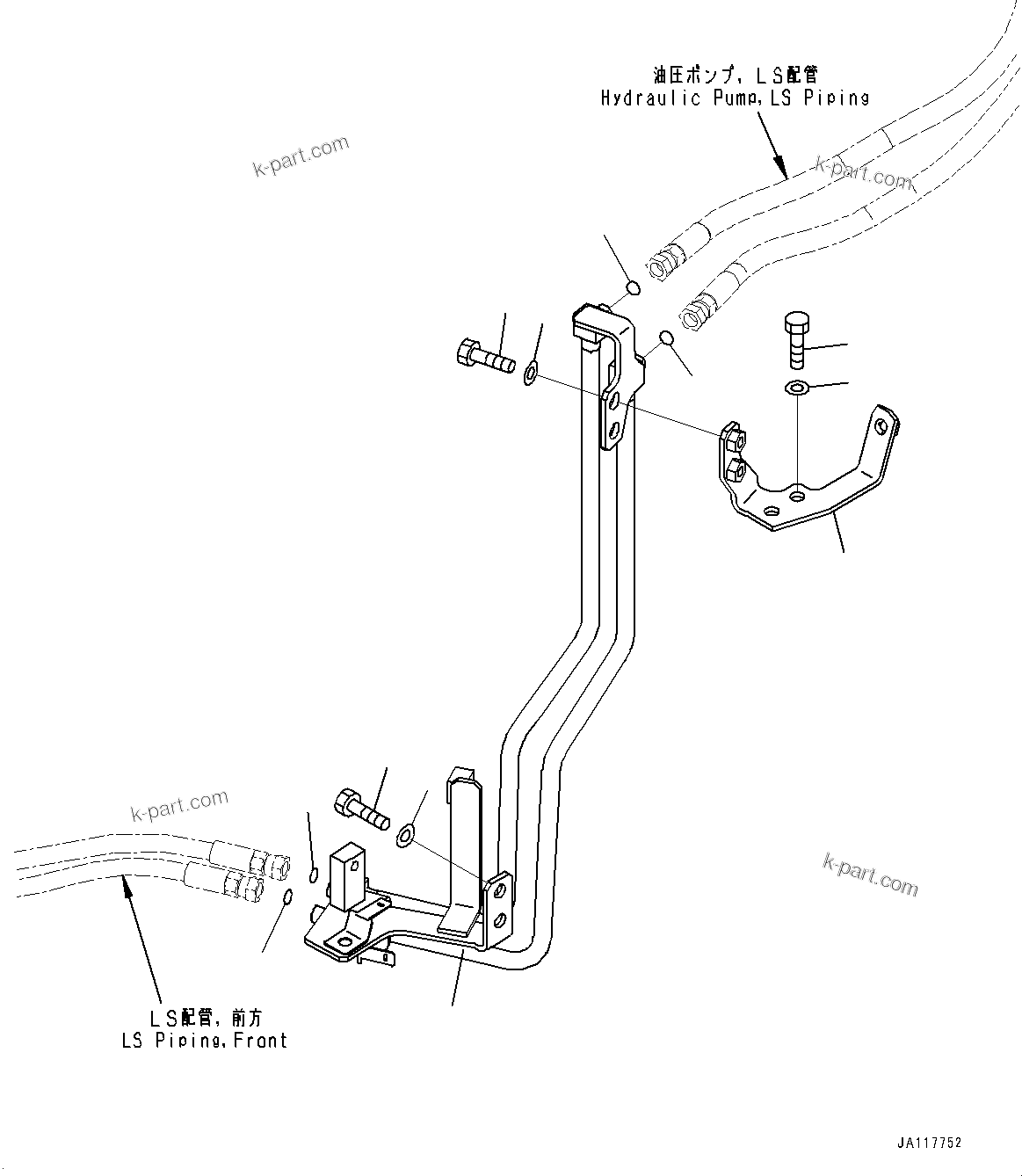 Komatsu parts book diagram for WA475-11E0 S/N H30051-UP: HYDRAULIC PIPING, WITH 3-SPOOL CONTROL VALVE, LS PIPING, REAR