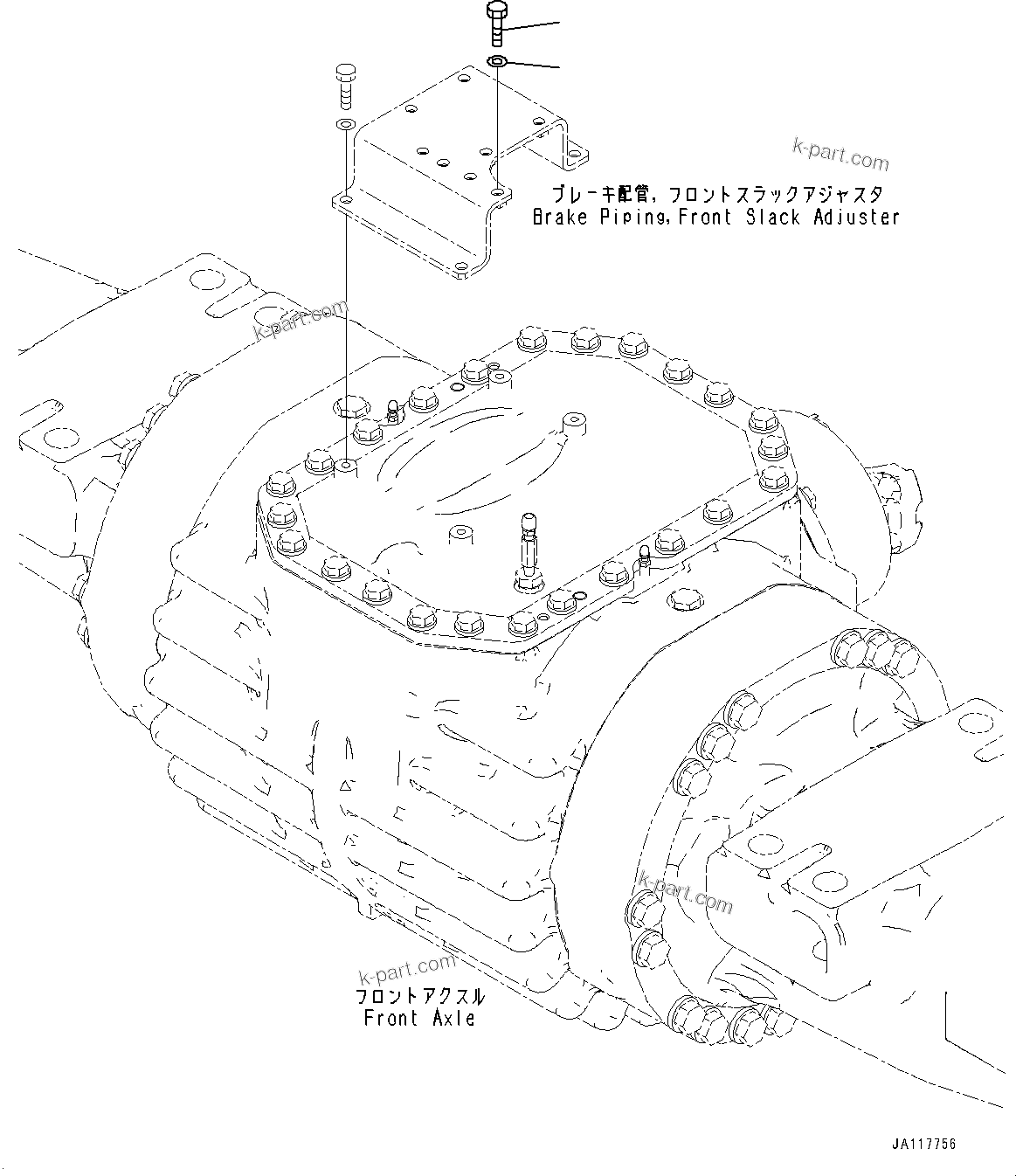 Komatsu parts book diagram for WA475-11E0 S/N H30051-UP: HYDRAULIC PIPING, WITH 3-SPOOL CONTROL VALVE, FRONT SLACK ADJUSTER RELATED PARTS