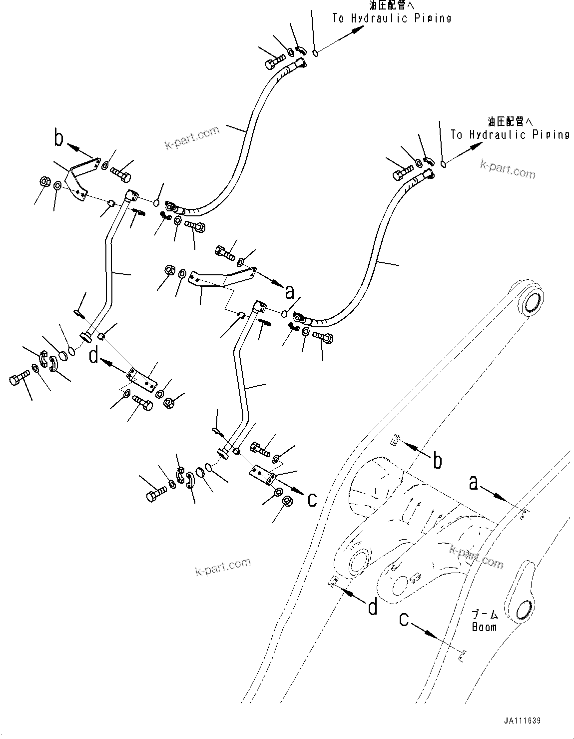 Komatsu parts book diagram for WA475-11E0 S/N H30051-UP: HYDRAULIC PIPING, WITH 3-SPOOL CONTROL VALVE, BOOM RELATED PART