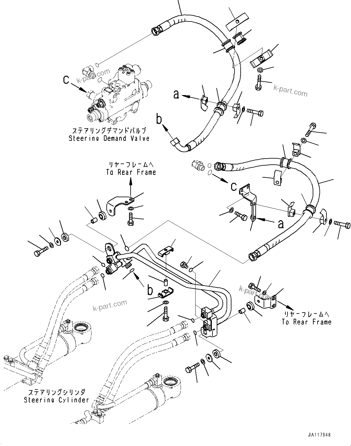 Komatsu parts book diagram for WA475-11E0 S/N H30051-UP: STEERING HYDRAULIC PIPING, WITHOUT AFJS, PIPING
