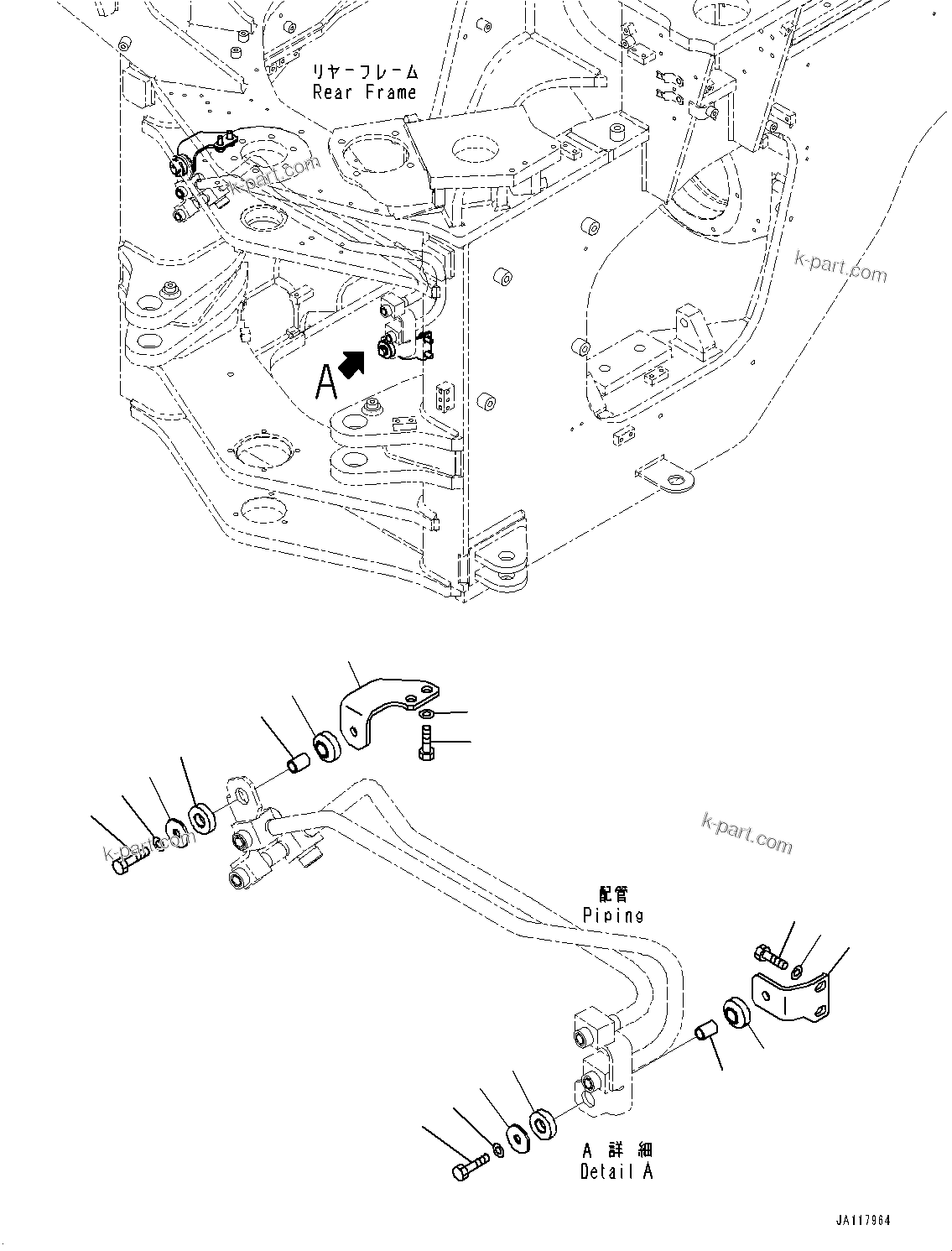 Komatsu parts book diagram for WA475-11E0 S/N H30051-UP: STEERING HYDRAULIC PIPING, WITH AFJS, PIPING MOUNTING BRACKET (1/2)