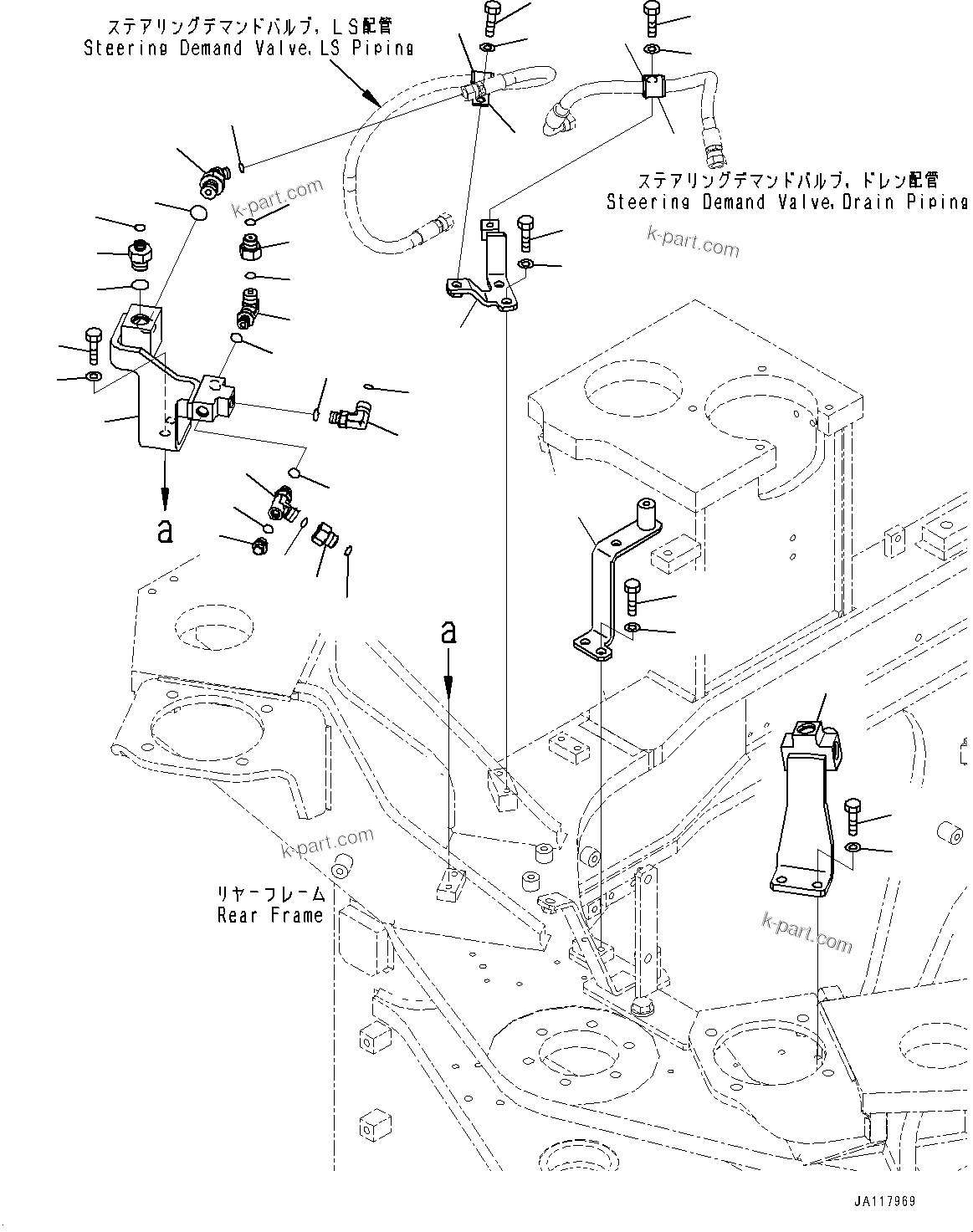 Komatsu parts book diagram for WA475-11E0 S/N H30051-UP: STEERING HYDRAULIC PIPING, WITH AFJS, PIPING MOUNTING BRACKET (2/2)
