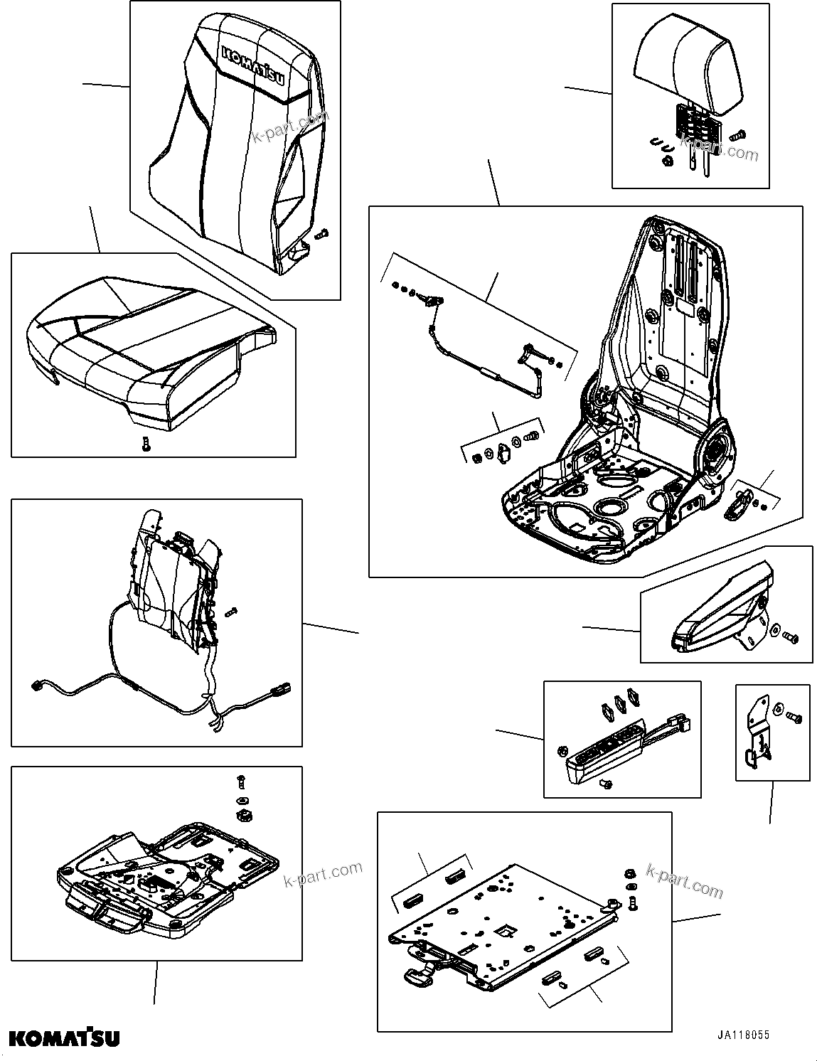 Komatsu parts book diagram for WA475-11E0 S/N H30051-UP: OPERATORґS SEAT, 4-POINT 50MM SEAT BELT, SEARS NEXUS DX, INNER PARTS, OPERATORґS SEAT, SEAT