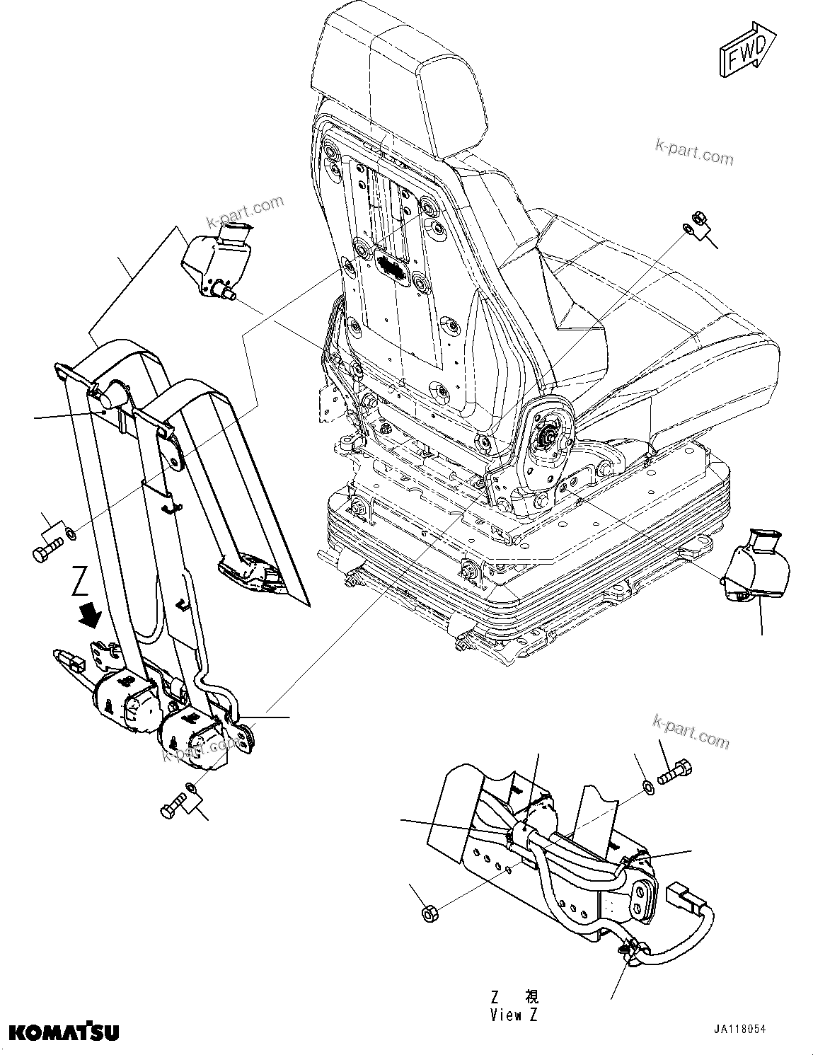 Komatsu parts book diagram for WA475-11E0 S/N H30051-UP: OPERATORґS SEAT, 4-POINT 50MM SEAT BELT, SEARS NEXUS DX, INNER PARTS, OPERATORґS SEAT, SEAT BELT