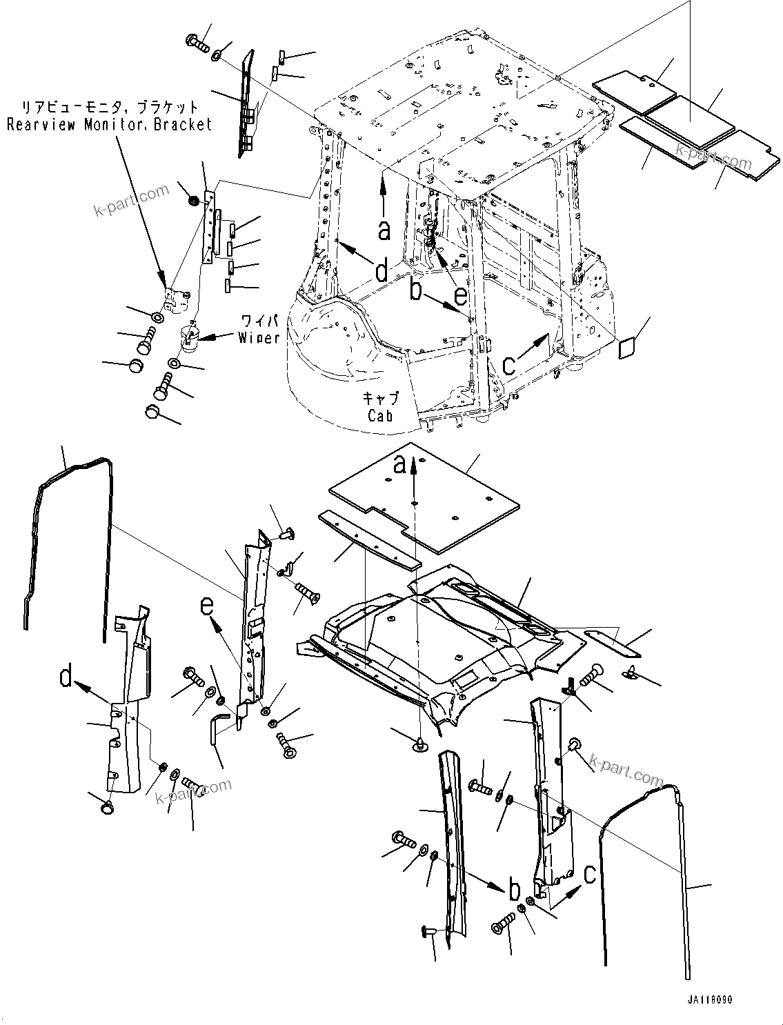 Komatsu parts book diagram for WA475-11E0 S/N H30051-UP: ROPS CAB AND FLOOR FRAME GROUP, WITHOUT AFJS, INTERIOR