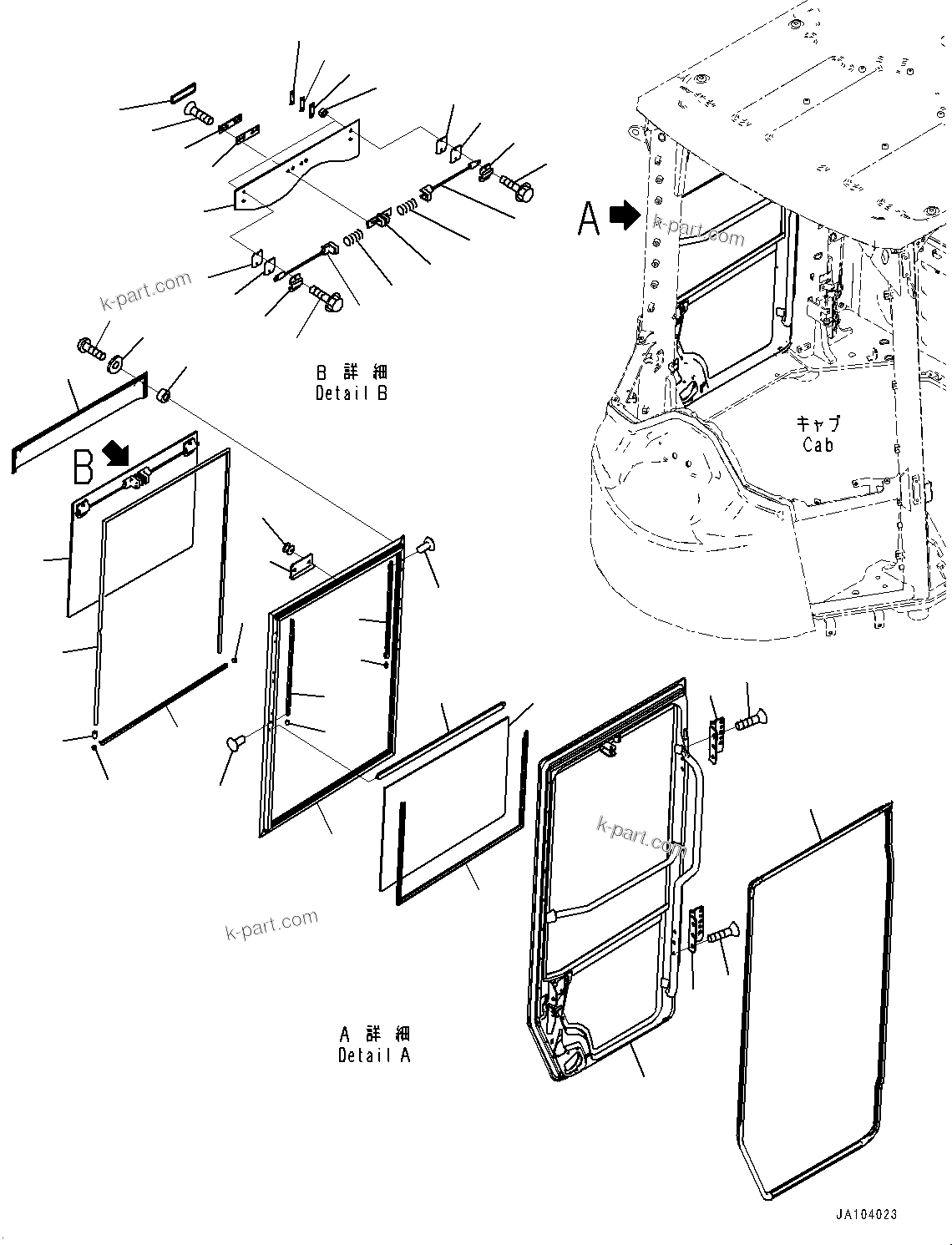 Komatsu parts book diagram for WA475-11E0 S/N H30051-UP: ROPS CAB AND FLOOR FRAME GROUP, WITH AFJS, DOOR, R.H. (1/2)