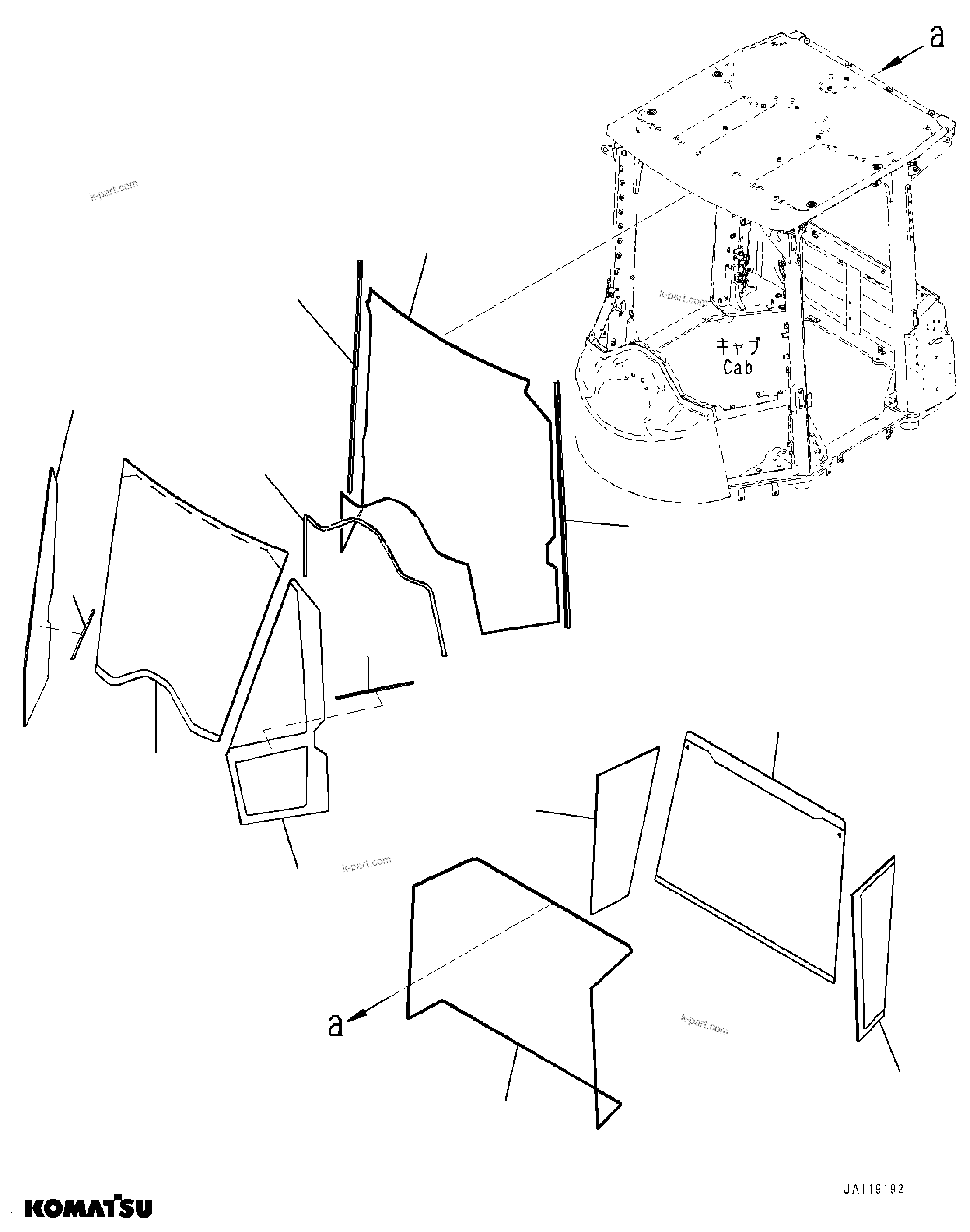 Komatsu parts book diagram for WA475-11E0 S/N H30051-UP: ROPS CAB AND FLOOR FRAME GROUP, WITH AFJS, GLASS WINDOW, FRONT AND REAR